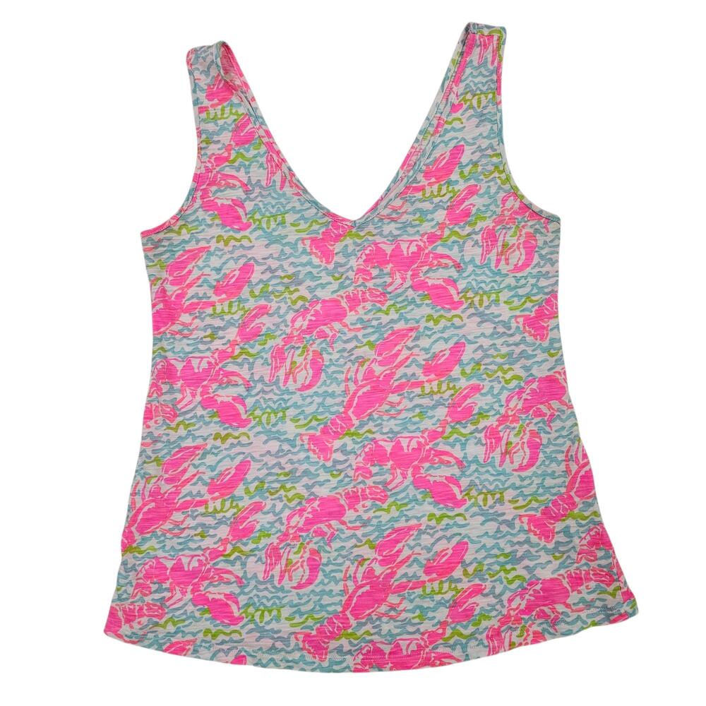 Lilly Pulitzer Gigi Top Resort White Pop Up Lobstah Roll V-Neck Tank Size